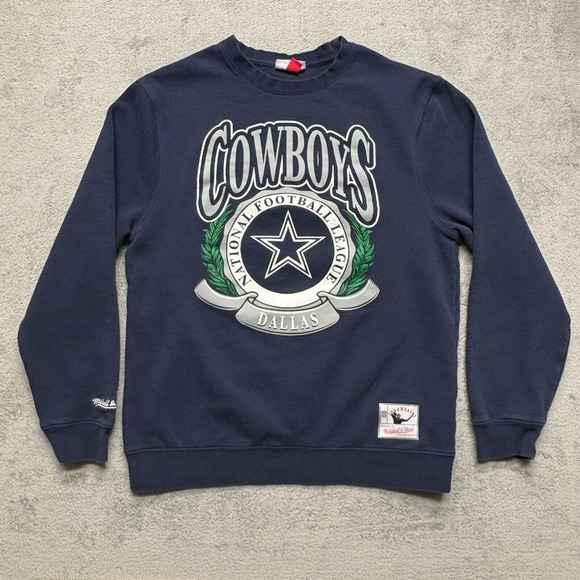 Dallas Cowboys Pullover Sweatshirt Mens Large Navy Blue Throwback Mitchell‎ Ness - Picture 1 of 7